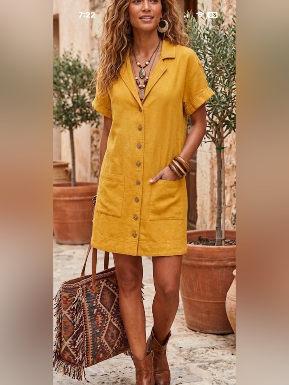 Pilcro Anthropology Yellow Button-Up Dress linen patch pockets size XS